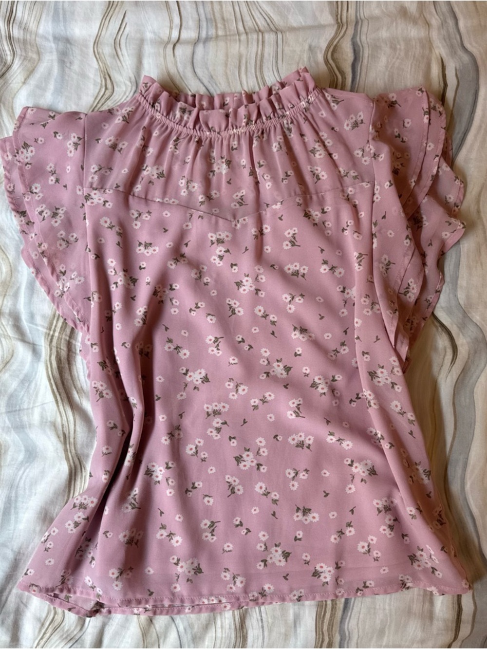 Monteau Pink Floral Flutter Sleeve Blouse
